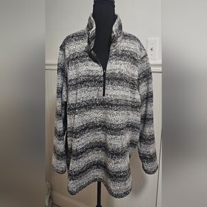 Lands' End Women's Zip Up Fleece - Black and Gray 3X